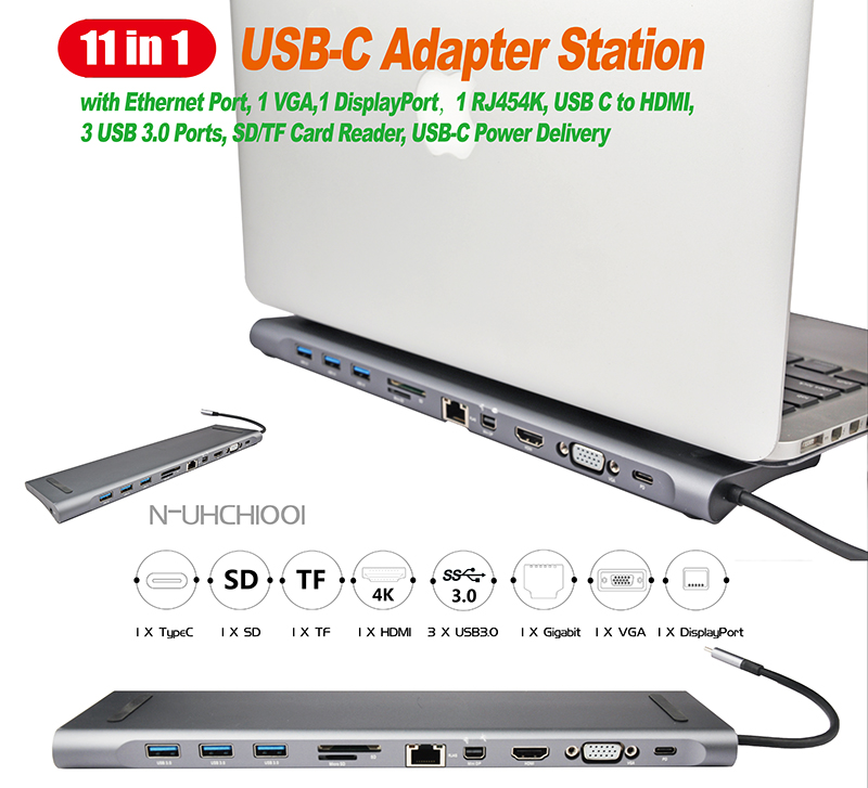 thumbnail image 2 of USB-C To HDMI / VGA / Mini DP / RJ45 Ethernet / DisplayPort Multiport Adapter 2 of 6